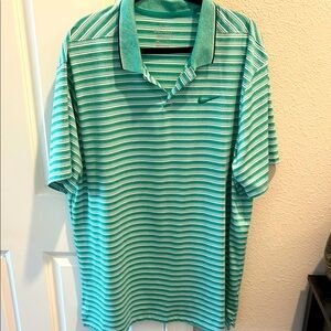 Nike Men's Green Striped Polo Shirt